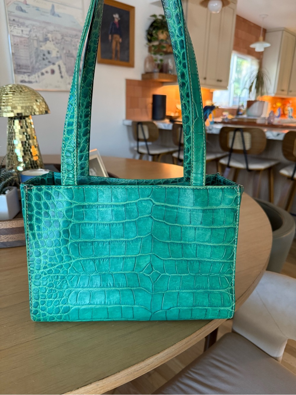 Y2K Dooney & Bourke Teal Croc-Embossed Shoulder Bag - Picture 2 of 13